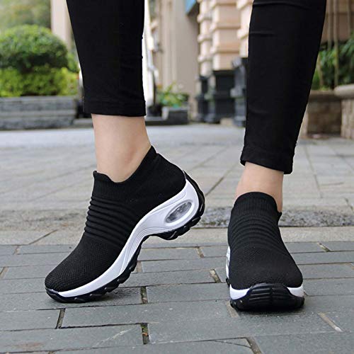 2020 Zapatos cuña Mujer Zapatillas de Deportivas Plataforma Mocasines Primavera Verano Planas Ligero Tacon Sneakers Cómodos Zapatos para Mujer, Blanco Negro,40 EU