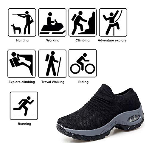 2020 Zapatos cuña Mujer Zapatillas de Deportivas Plataforma Mocasines Primavera Verano Planas Ligero Tacon Sneakers Cómodos Zapatos para Mujer, Blanco Negro,39 EU