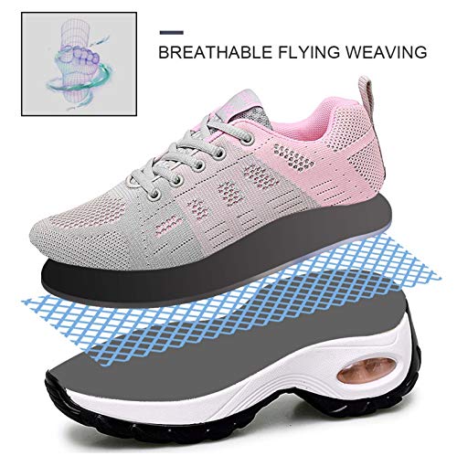 2020 Zapatos cuña Mujer Zapatillas de Deportivas Plataforma Mocasines Primavera Verano Planas Ligero Tacon Sneakers Cómodos Zapatos para Mujer, Gray,42 EU