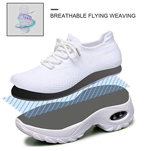 2020 Zapatos cuña Mujer Zapatillas de Deportivas Plataforma Mocasines Primavera Verano Planas Ligero Tacon Sneakers Cómodos Zapatos para Mujer Negro Gris Blanco