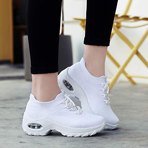 2020 Zapatos cuña Mujer Zapatillas de Deportivas Plataforma Mocasines Primavera Verano Planas Ligero Tacon Sneakers Cómodos Zapatos para Mujer, White,40 EU