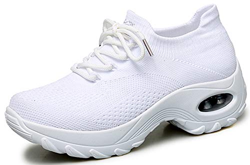 2020 Zapatos cuña Mujer Zapatillas de Deportivas Plataforma Mocasines Primavera Verano Planas Ligero Tacon Sneakers Cómodos Zapatos para Mujer, White,40 EU