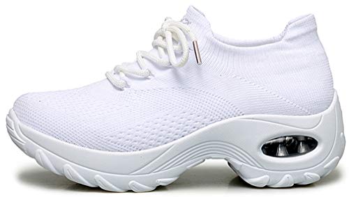 2020 Zapatos cuña Mujer Zapatillas de Deportivas Plataforma Mocasines Primavera Verano Planas Ligero Tacon Sneakers Cómodos Zapatos para Mujer, White,40 EU