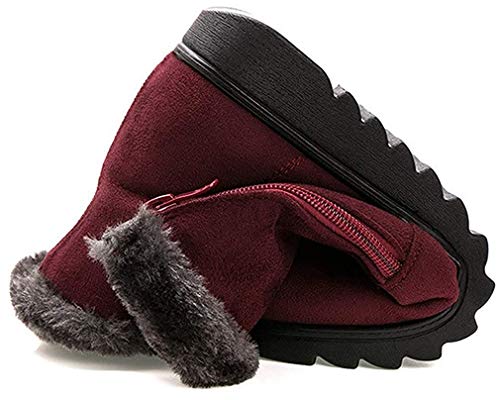 2020 Zapatos Invierno Mujer Botas de Nieve Casual Calzado Piel Forradas Calientes Planas Outdoor Boots Antideslizante Zapatillas para Mujer EU35/fabricante 230,Rojo