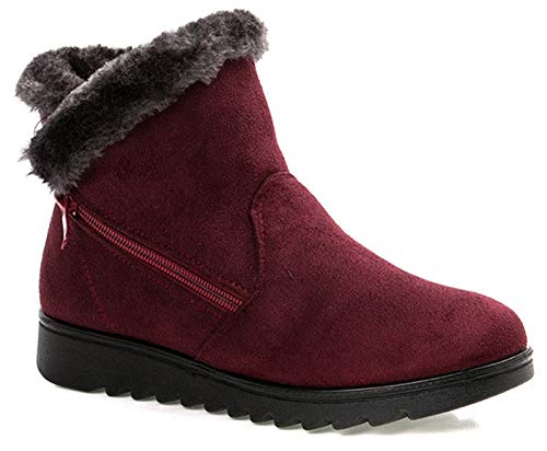 2020 Zapatos Invierno Mujer Botas de Nieve Casual Calzado Piel Forradas Calientes Planas Outdoor Boots Antideslizante Zapatillas para Mujer EU35/fabricante 230,Rojo