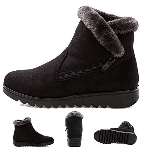 2020 Zapatos Invierno Mujer Botas de Nieve Casual Calzado Piel Forradas Calientes Planas Outdoor Boots Antideslizante Zapatillas para Mujer EU36/fabricante 235,Negro