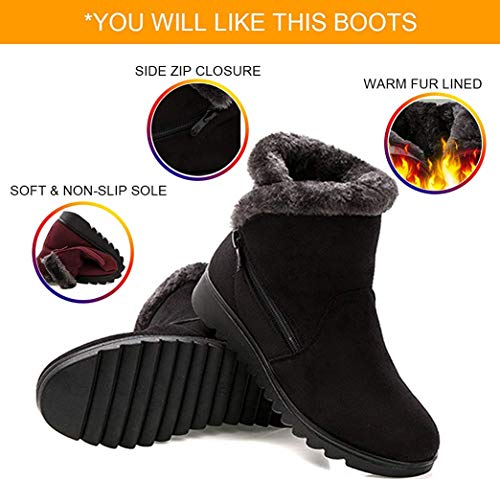 2020 Zapatos Invierno Mujer Botas de Nieve Casual Calzado Piel Forradas Calientes Planas Outdoor Boots Antideslizante Zapatillas para Mujer EU38/fabricante 245,Negro