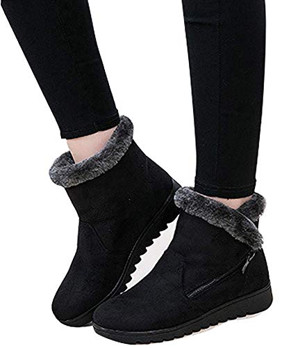 2020 Zapatos Invierno Mujer Botas de Nieve Casual Calzado Piel Forradas Calientes Planas Outdoor Boots Antideslizante Zapatillas para Mujer EU38/fabricante 245,Negro