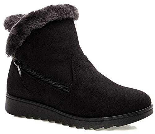 2020 Zapatos Invierno Mujer Botas de Nieve Casual Calzado Piel Forradas Calientes Planas Outdoor Boots Antideslizante Zapatillas para Mujer EU38/fabricante 245,Negro