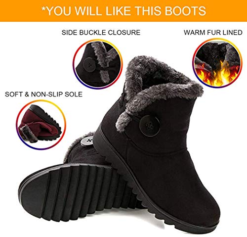 2020 Zapatos Invierno Mujer Botas de Nieve Casual Calzado Piel Forradas Calientes Planas Outdoor Boots Antideslizante Zapatillas para Mujer EU38/fabricante 245,Botines marrones