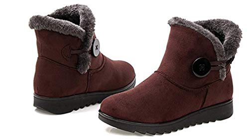 2020 Zapatos Invierno Mujer Botas de Nieve Casual Calzado Piel Forradas Calientes Planas Outdoor Boots Antideslizante Zapatillas para Mujer EU38/fabricante 245,Botines marrones