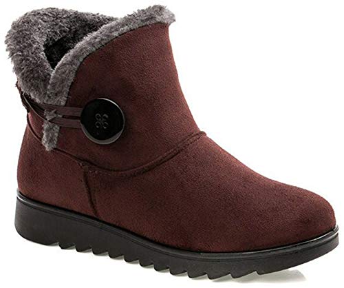 2020 Zapatos Invierno Mujer Botas de Nieve Casual Calzado Piel Forradas Calientes Planas Outdoor Boots Antideslizante Zapatillas para Mujer EU38/fabricante 245,Botines marrones