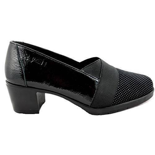 24 Horas 24280 - Zapatos de Mujer Negros de Tacón con Detalles en la Puntera Metálicos - 38, Negre
