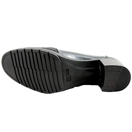 24 Horas 24280 - Zapatos de Mujer Negros de Tacón con Detalles en la Puntera Metálicos - 38, Negre
