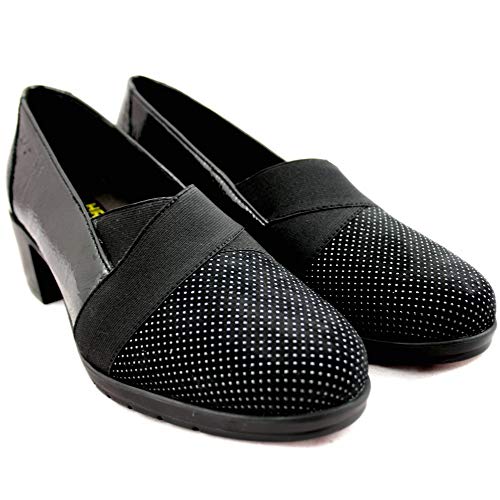 24 Horas 24280 - Zapatos de Mujer Negros de Tacón con Detalles en la Puntera Metálicos - 38, Negre