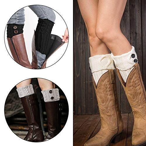 3 Pares Calentadores Piernas Mujer Calcetines de Punto Invierno Tejidos Cálidos Botón Calientapiernas Cortas Ganchillo Cubierta para Botas y Botines (Negro/Gris/Beige)