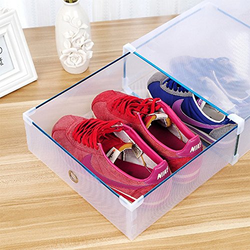 3 x Cajas para Botas Plegables de Plástico, Tipo Cajón, 52 x 30 x 11.5cm, Transparente