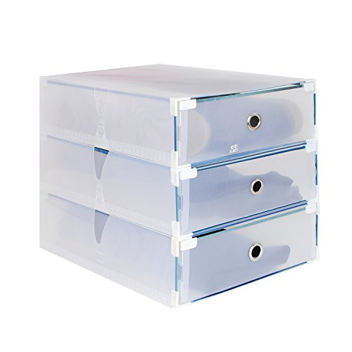 3 x Cajas para Botas Plegables de Plástico, Tipo Cajón, 52 x 30 x 11.5cm, Transparente