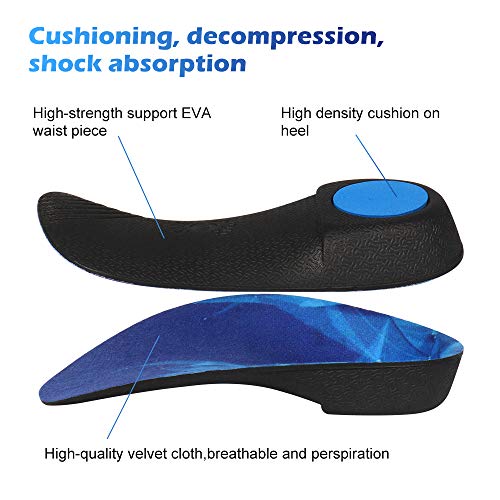 3/4 Plantillas de calzado ortopédico Soportes de arco alto Plantillas de zapatos para la fascitis plantar,Pie plano, Sobre-pronación,Alivio del dolor del talón para Hombre y Mujer (Azul, 42/44EU)
