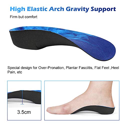 3/4 Plantillas de calzado ortopédico Soportes de arco alto Plantillas de zapatos para la fascitis plantar,Pie plano, Sobre-pronación,Alivio del dolor del talón para Hombre y Mujer (Azul, 42/44EU)