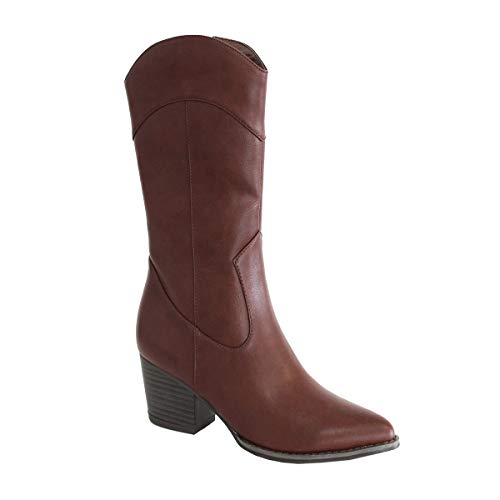 42589-Bota de Mujer con Tacon Ancho, Comodos y Cierre de Cremallera Otono Iniverno 2019. Talla 37 Marron