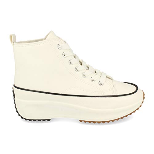 53757-Zapatilla Abotinada, Comodas, Estilo Bamba y Casual, de Polipiel, con Plataforma, Cierre de Cordones, Otono Invierno 2020. Talla 37 Blanco