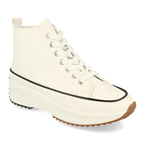 53757-Zapatilla Abotinada, Comodas, Estilo Bamba y Casual, de Polipiel, con Plataforma, Cierre de Cordones, Otono Invierno 2020. Talla 37 Blanco