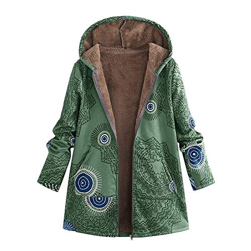 Abrigo De Invierno Mujer Libre Abrigos para Mujer Rebajas Talla Grande Abrigo con Capucha De Manga Larga Vintage Cremallera Señoras Abrigos con Bolsillos Gruesos De Lana riou (2-Green, XXL)