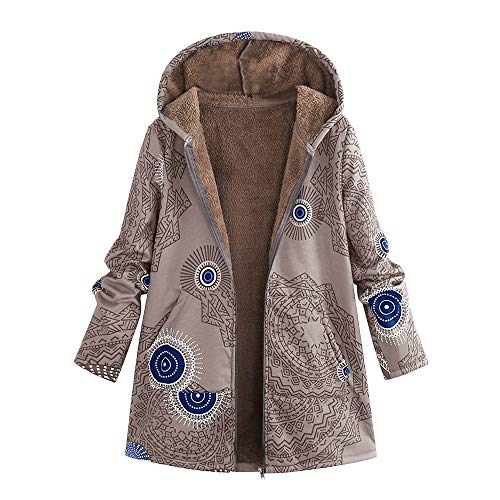 Abrigo De Invierno Mujer Libre Abrigos para Mujer Rebajas Talla Grande Abrigo con Capucha De Manga Larga Vintage Cremallera Señoras Abrigos con Bolsillos Gruesos De Lana riou (2-Khaki, XXL)