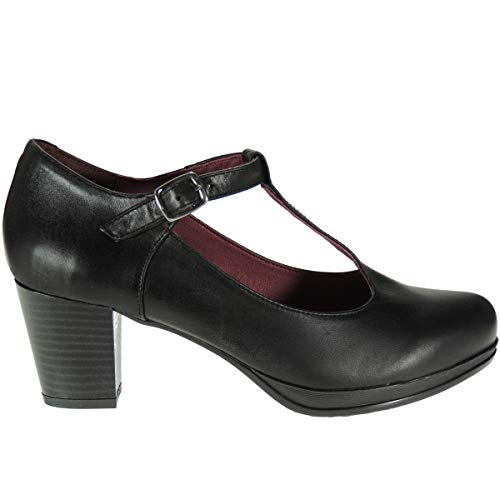 Abril 10527 Zapato Plataforma y Tacón Ancho de 6,5 CM con Hebilla para Mujer Negro Talla 38