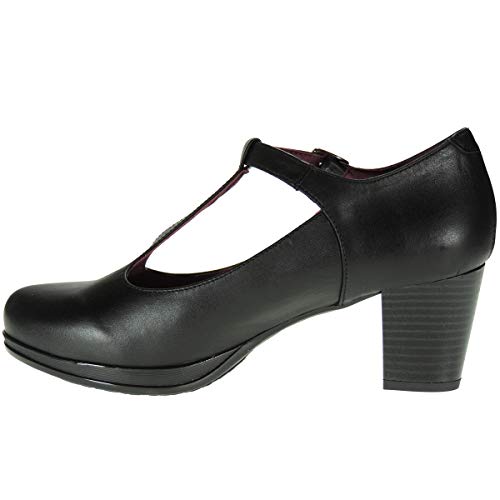 Abril 10527 Zapato Plataforma y Tacón Ancho de 6,5 CM con Hebilla para Mujer Negro Talla 38