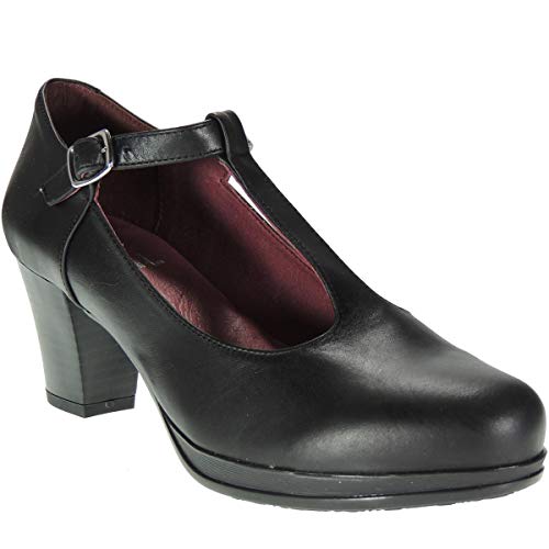 Abril 10527 Zapato Plataforma y Tacón Ancho de 6,5 CM con Hebilla para Mujer Negro Talla 38