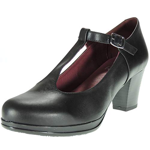 Abril 10527 Zapato Plataforma y Tacón Ancho de 6,5 CM con Hebilla para Mujer Negro Talla 38
