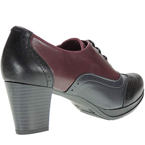 Abril 10528 Zapato Abotinado Piel Tacón Ancho 6.5Cm y Cordones Oxford para Mujer Multicolor Talla 41