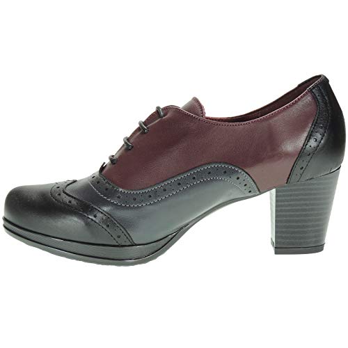 Abril 10528 Zapato Abotinado Piel Tacón Ancho 6.5Cm y Cordones Oxford para Mujer Multicolor Talla 41