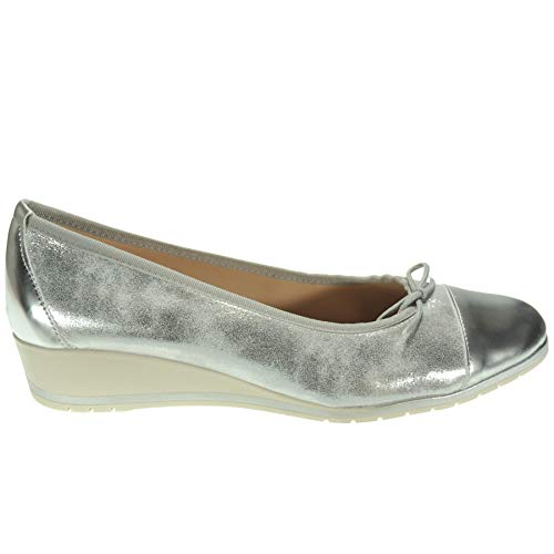 Abril 2020 Francesita Cuña Mujer Piel Zapato Cerrado Cuña 3,5Cm Vestir Piso Goma Antideslizante Plata Talla 41