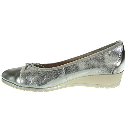 Abril 2020 Francesita Cuña Mujer Piel Zapato Cerrado Cuña 3,5Cm Vestir Piso Goma Antideslizante Plata Talla 41