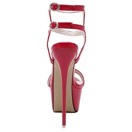 ACCLD Zapatos de Corte de tacón Alto para Mujer, Sandalias Sexis de tacón Alto para Mujer, Zapatos de Stripper de Moda de 16 cm, Zapatos de Fiesta, Sandalias con Plataforma,Rojo,45