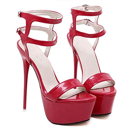 ACCLD Zapatos de Corte de tacón Alto para Mujer, Sandalias Sexis de tacón Alto para Mujer, Zapatos de Stripper de Moda de 16 cm, Zapatos de Fiesta, Sandalias con Plataforma,Rojo,45