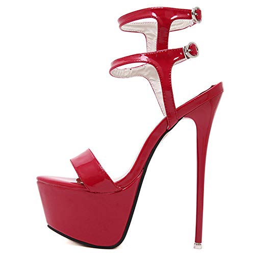 ACCLD Zapatos de Corte de tacón Alto para Mujer, Sandalias Sexis de tacón Alto para Mujer, Zapatos de Stripper de Moda de 16 cm, Zapatos de Fiesta, Sandalias con Plataforma,Rojo,45