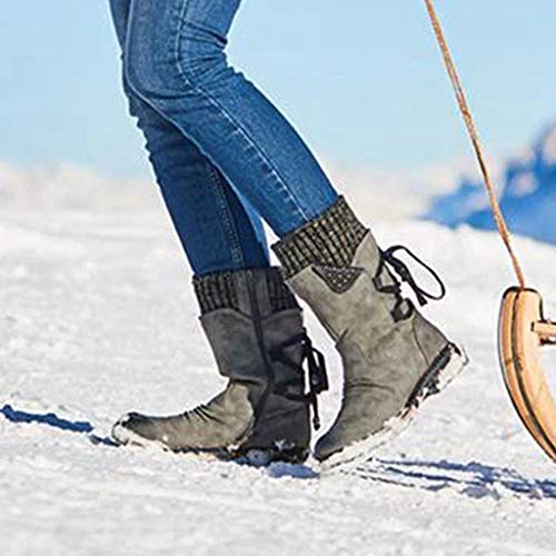acction Botas de Mujer Otoño Invierno 2019 Tacon Bajo Zapatos Largas Botas Forrado de Piel Antideslizante Cómodo Cremallera con Cordones,35-43