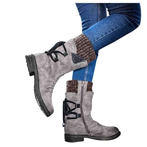 acction Botas de Mujer Otoño Invierno 2019 Tacon Bajo Zapatos Largas Botas Forrado de Piel Antideslizante Cómodo Cremallera con Cordones,35-43
