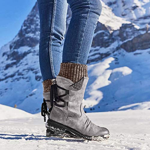 acction Botas de Mujer Otoño Invierno 2019 Tacon Bajo Zapatos Largas Botas Forrado de Piel Antideslizante Cómodo Cremallera con Cordones,35-43
