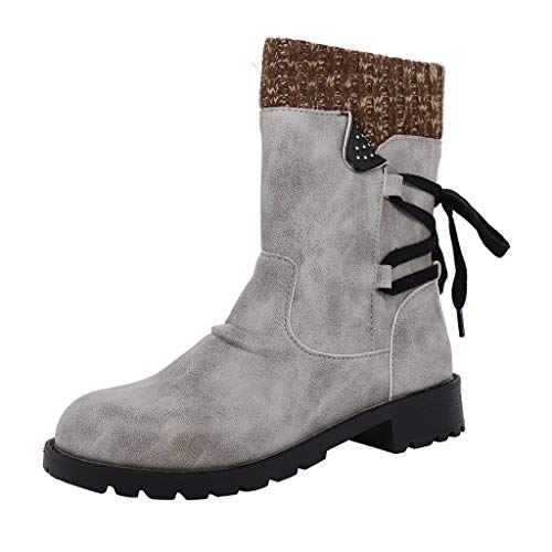 acction Botas de Mujer Otoño Invierno 2019 Tacon Bajo Zapatos Largas Botas Forrado de Piel Antideslizante Cómodo Cremallera con Cordones,35-43