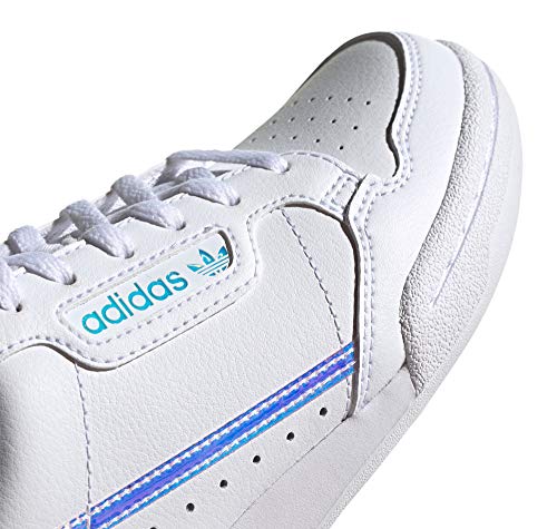 adidas Continental 80 Blancas, Zapatillas Deportivas para Mujer. Sneaker. Tennis Originals Authentic (38.5 EU, White Iris Band Fluor Blue Pr)