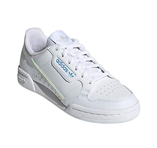 adidas Continental 80 Blancas, Zapatillas Deportivas para Mujer. Sneaker. Tennis Originals Authentic (38.5 EU, White Iris Band Fluor Blue Pr)