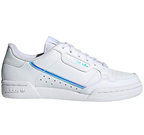 adidas Continental 80 Blancas, Zapatillas Deportivas para Mujer. Sneaker. Tennis Originals Authentic (38.5 EU, White Iris Band Fluor Blue Pr)