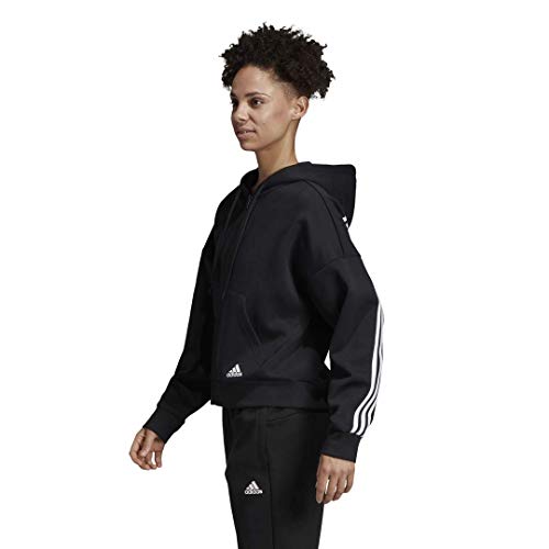 adidas Debe Haves Doubleknit Sudadera con Capucha para Mujer, Color Negro/Blanco pequeño/Alto