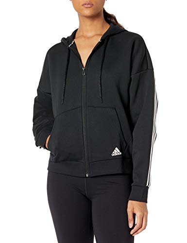 adidas Debe Haves Doubleknit Sudadera con Capucha para Mujer, Color Negro/Blanco pequeño/Alto