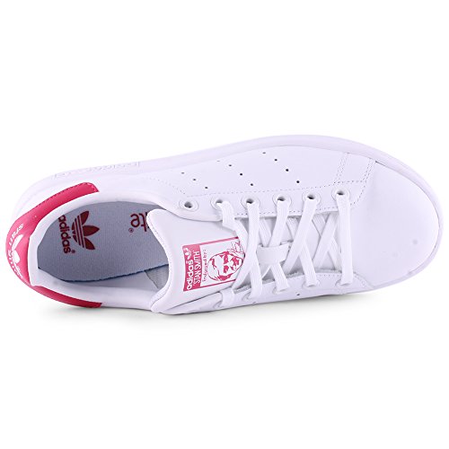 adidas Stan Smith J, Zapatillas Unisex Adulto, Blanco (Footwear White/Footwear White/Bold Pink 0), 36 2/3 EU